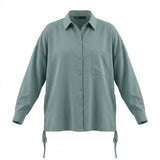 Women Oversized Long Sleeve Shirt With Adjustable Side Tie