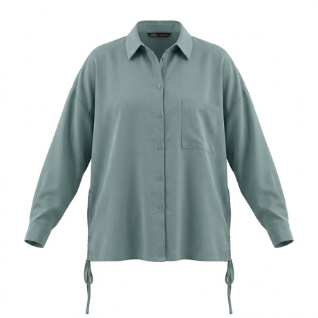 Women Oversized Long Sleeve Shirt With Adjustable Side Tie