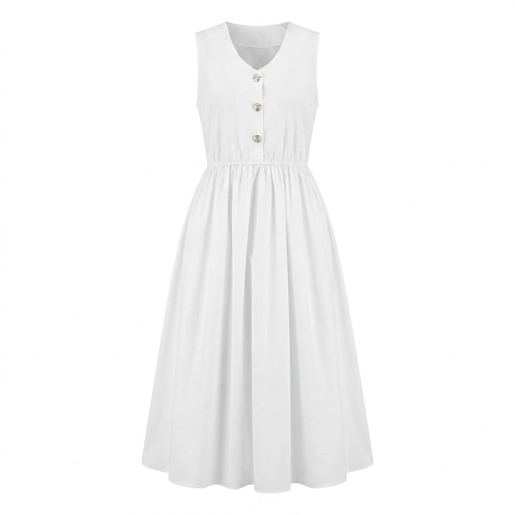 Girls Sleeveless Button Front Midi Dress