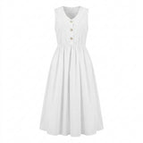 Girls Sleeveless Button Front Midi Dress