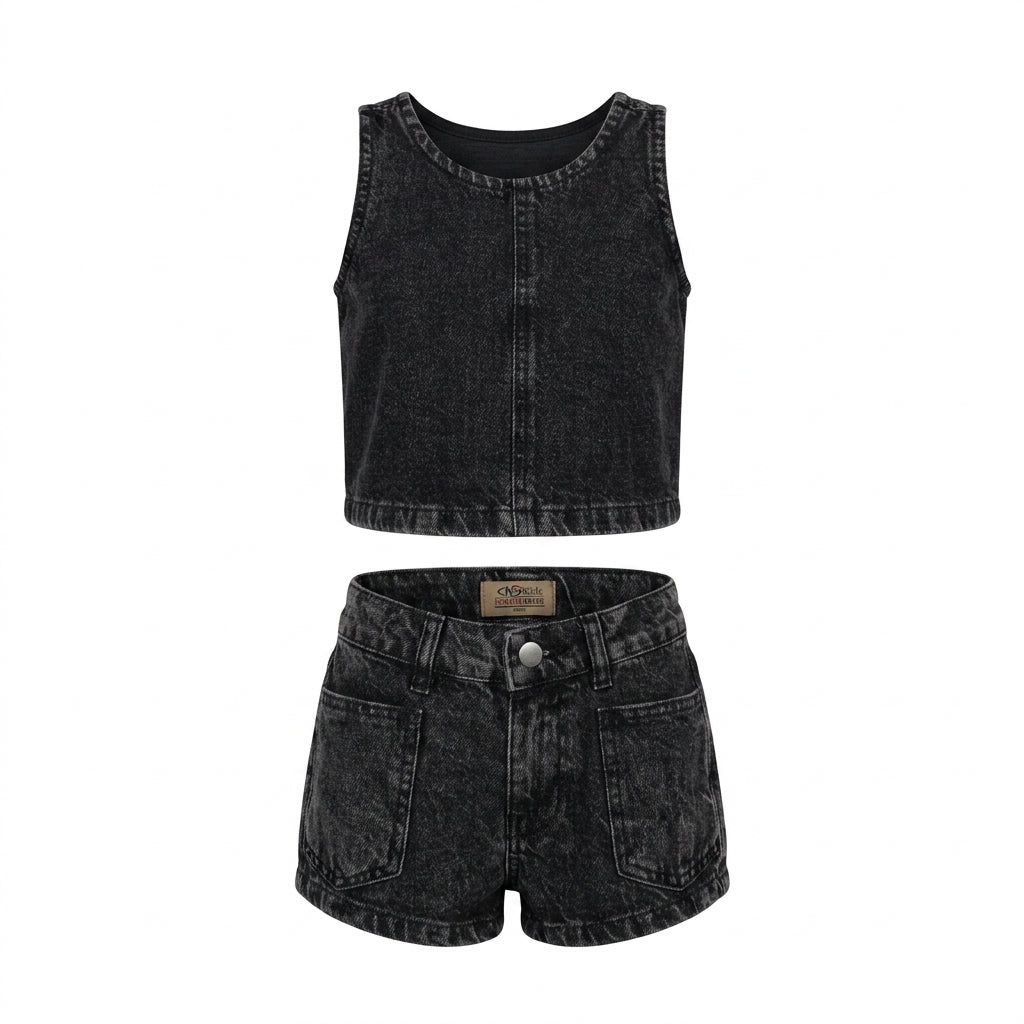 Girls 2 Piece Denim Top And Shorts Set