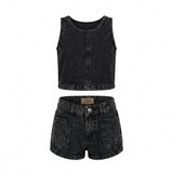 Girls 2 Piece Denim Top And Shorts Set