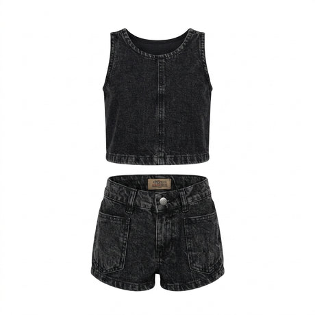 Girls 2 Piece Denim Top And Shorts Set