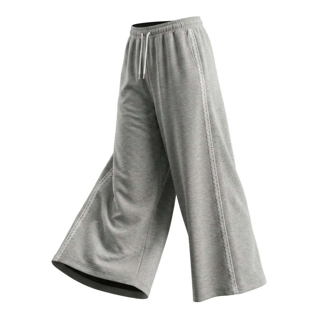 Wide Leg Lace Trim Lounge Pants