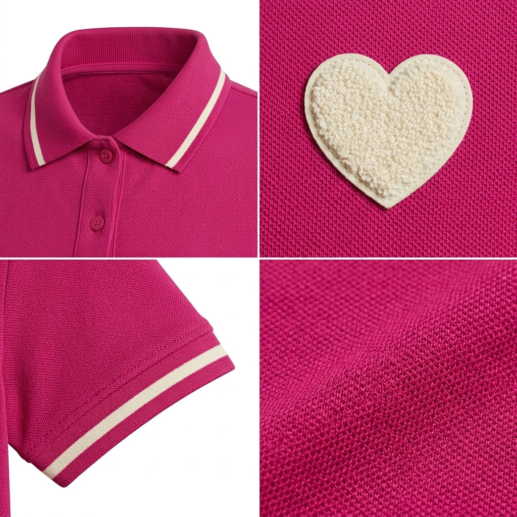 Casual Contrast Trim Short Sleeve Polo Top With Heart