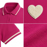 Casual Contrast Trim Short Sleeve Polo Top With Heart