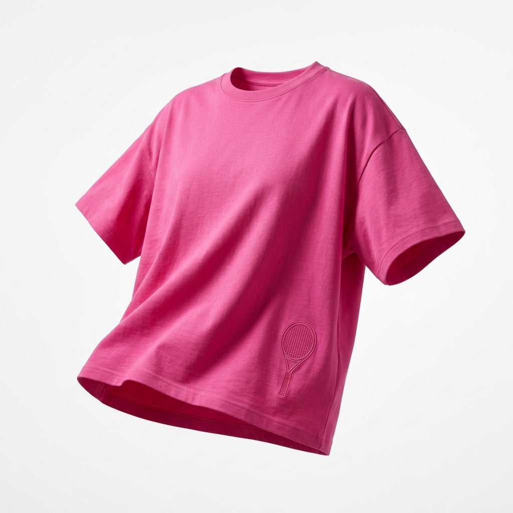 Women Short Sleeve T Shirt With Tennis Racket Embroidery