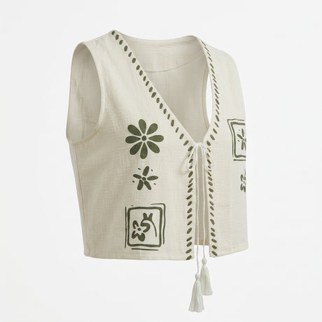 Women Printed Tie Front Sleeveless Vest