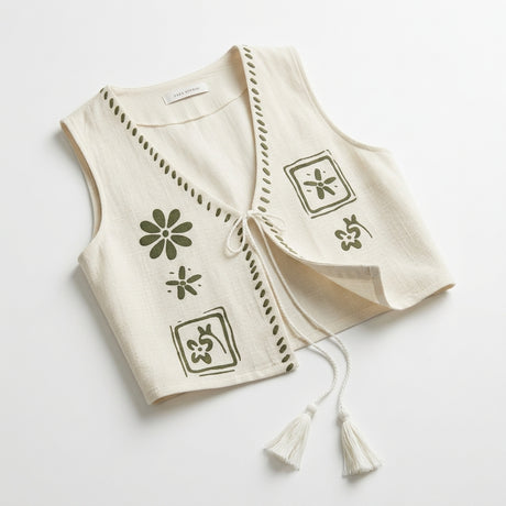 Women Printed Tie Front Sleeveless Vest