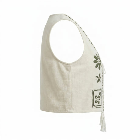 Women Printed Tie Front Sleeveless Vest