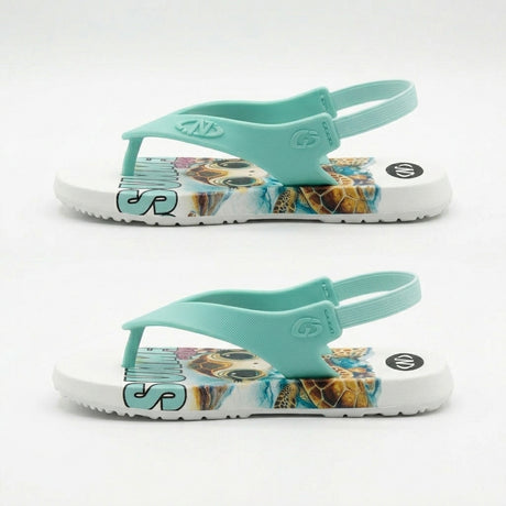 Girls Mint Sea Turtle Print Flip Flop Sandals With Back Strap