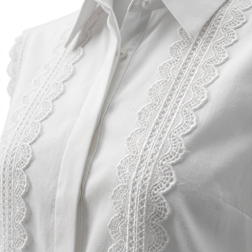 Women Lace Trim Sleeveless Collared Blouse