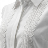 Women Lace Trim Sleeveless Collared Blouse