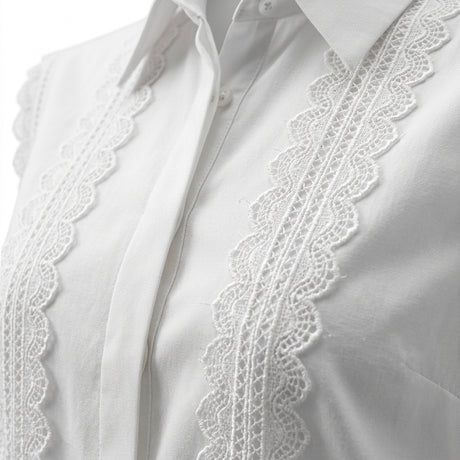 Women Lace Trim Sleeveless Collared Blouse