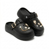Girls Pearl And Chain Charm Clog Sandals With Buckle Strap