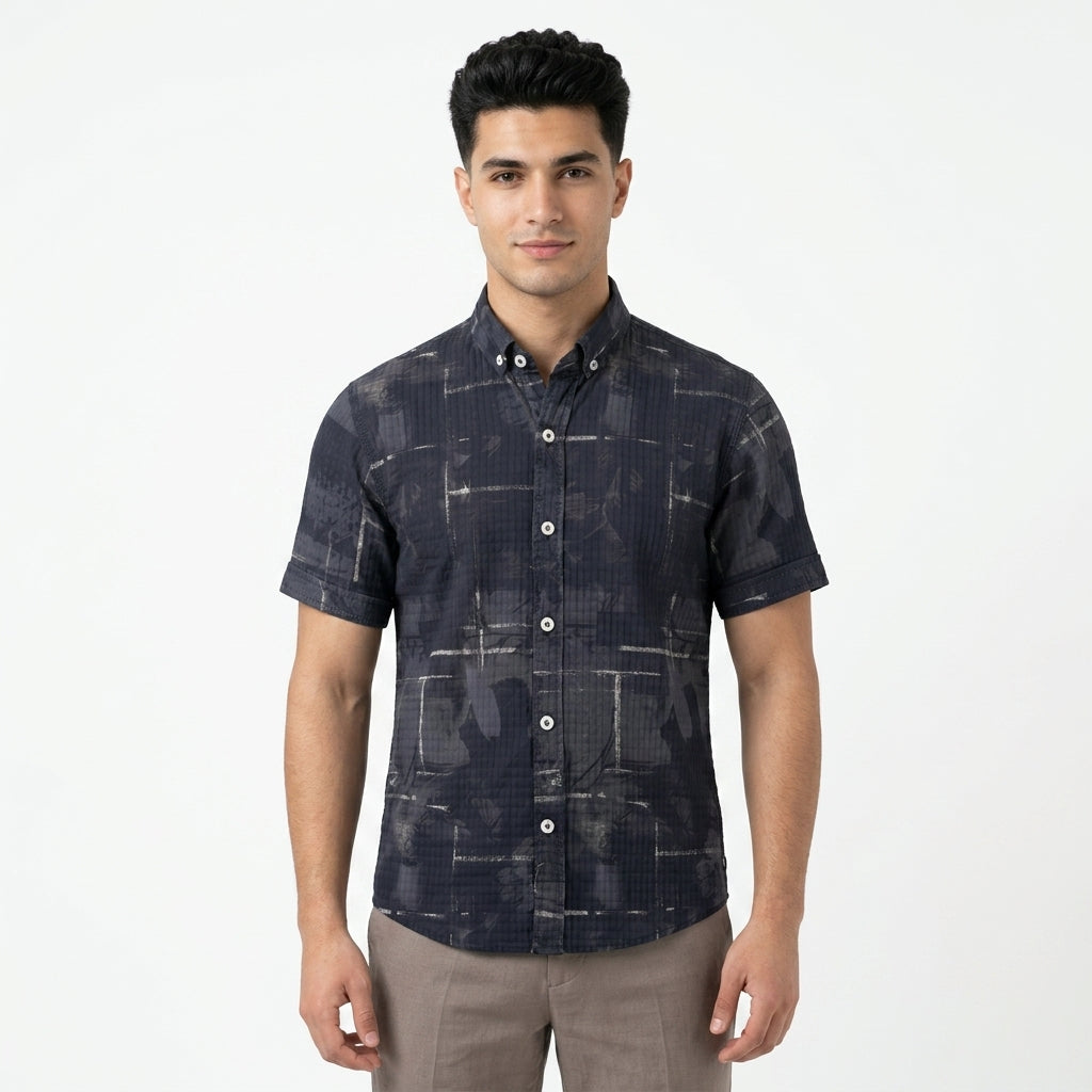 Kids Short Sleeve Textured Button Front Shirt