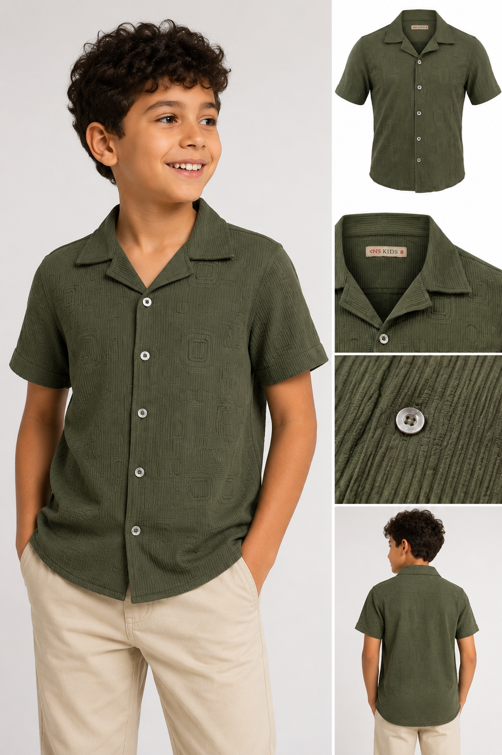 Kids Short Sleeve Textured Button Front Shirt