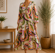 Women Abstract Print Tassel Tie Maxi Dress