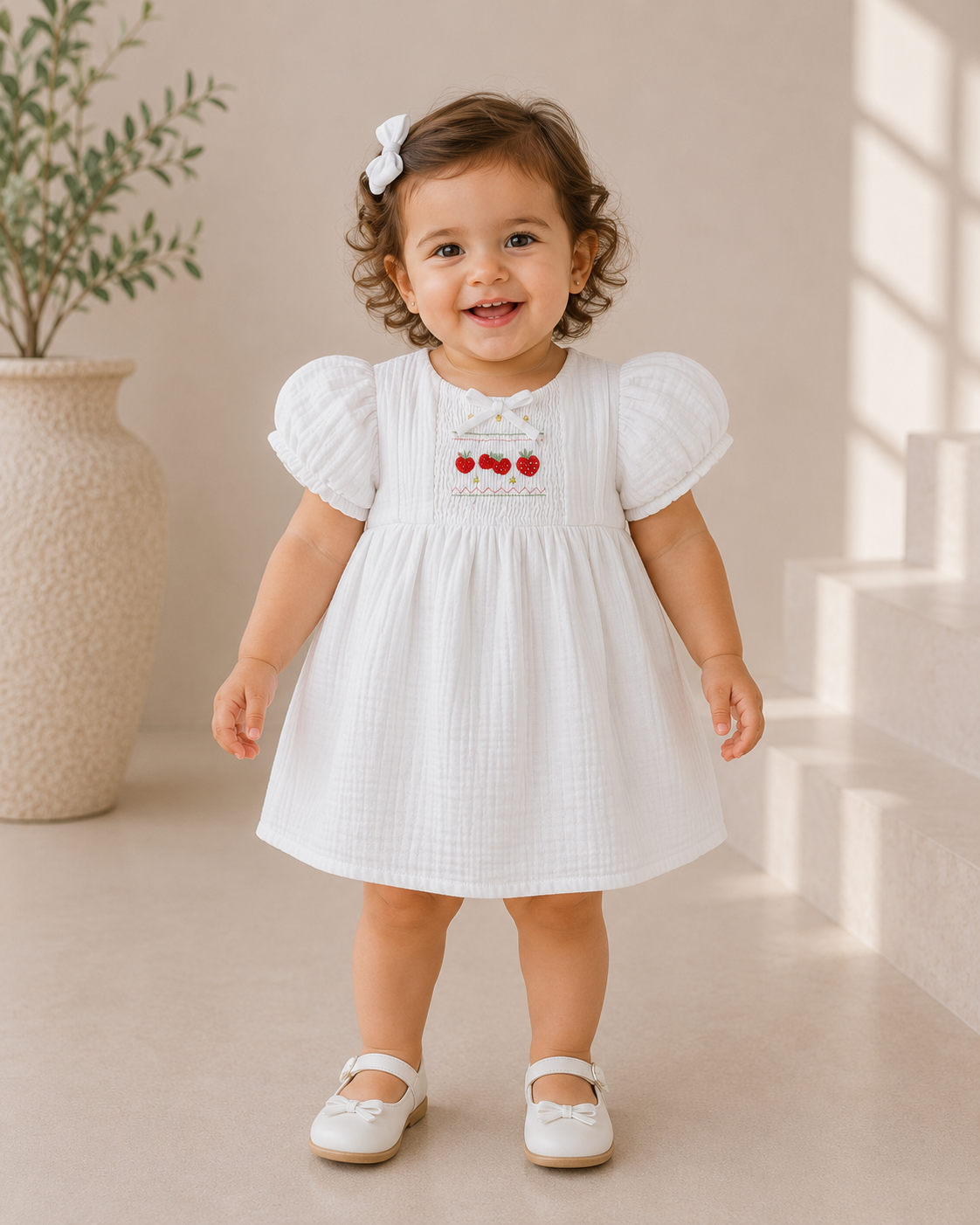 Girls Cherry Embroidered Dress