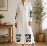 Women Printed Sleeve Button Front Tunic Dress