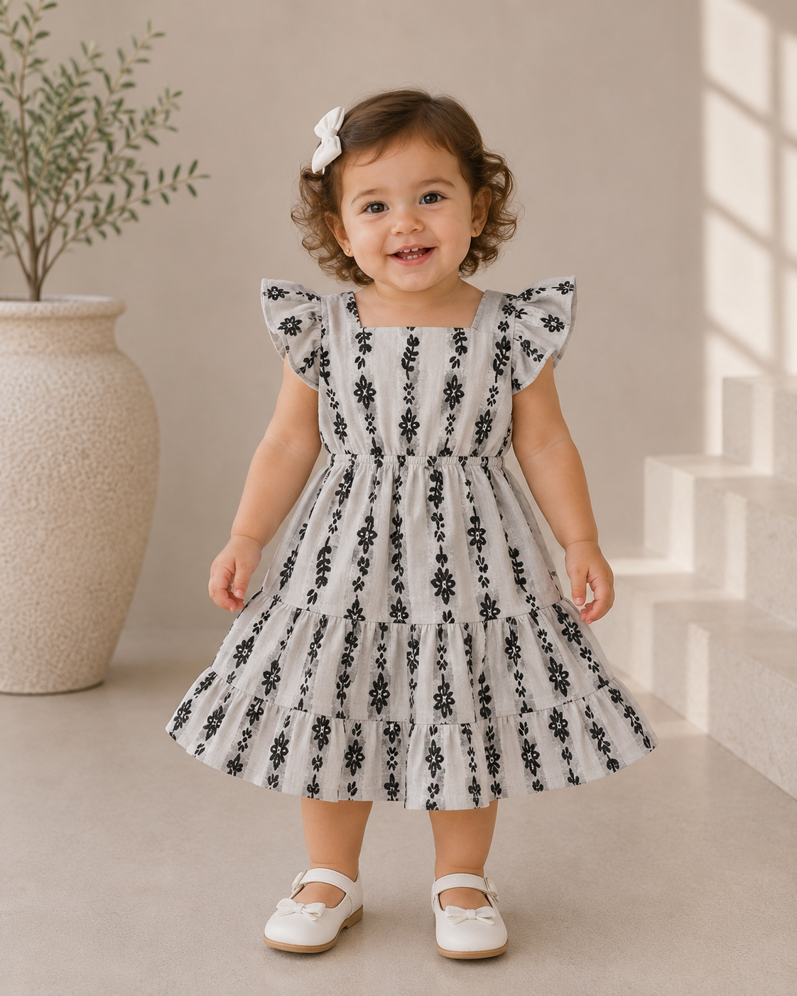 Kids Patterned Tiered Dress
