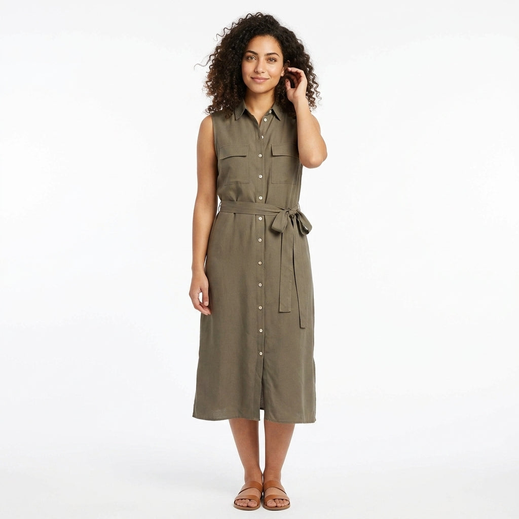 Women Utility Button Front Midi Dress