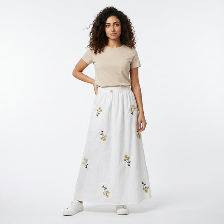 Women Floral Embroidered Midi Skirt