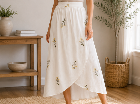 Women Floral Embroidered Midi Skirt