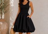 Girls Sleeveless Ribbed Bubble Dress