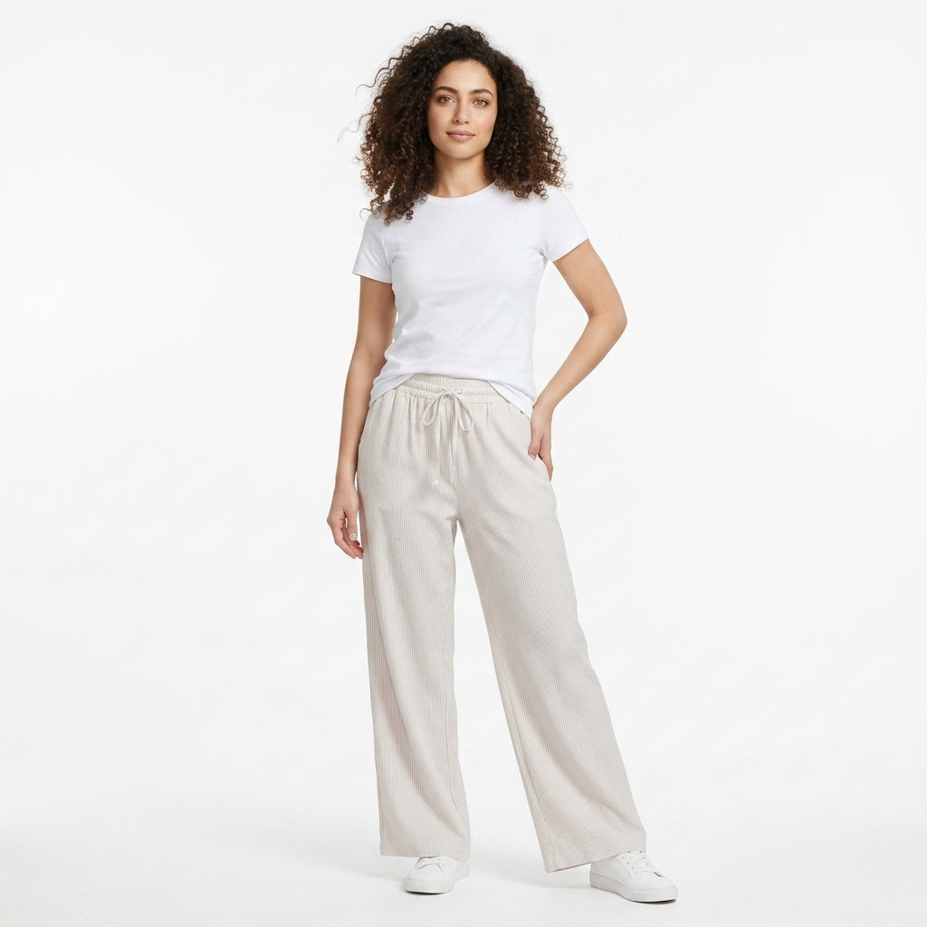 Casual Stripe Elastic Waist Wide Leg Pants