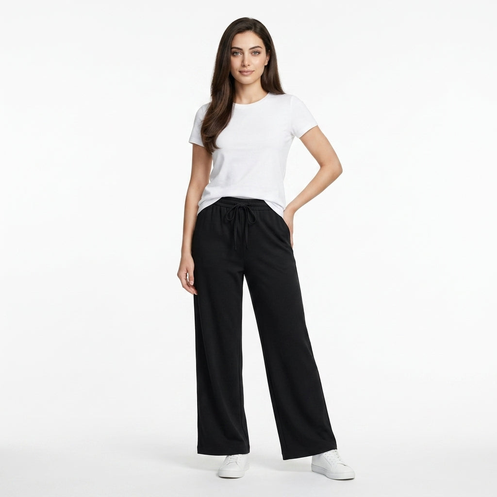 Casual Elastic Waist Wide Leg Pants