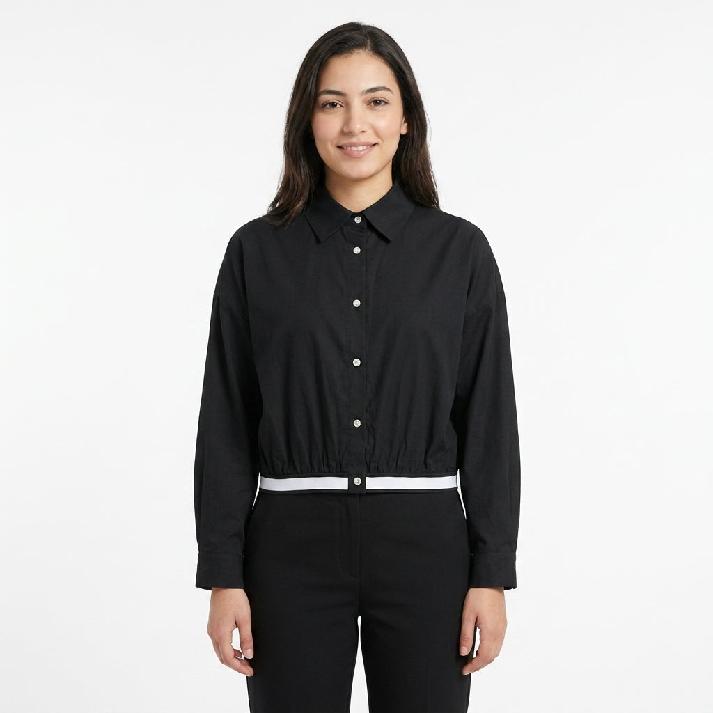 Women Cropped Button Front Shirt