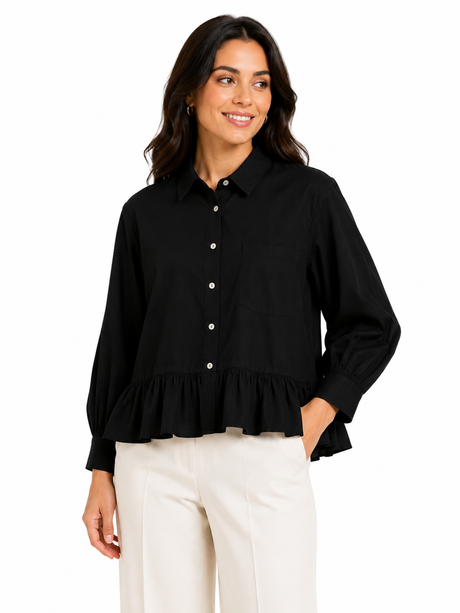 Girls Ruffle Hem Button Front Shirt