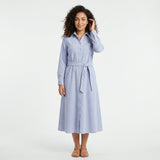 Women Stripe Belted Shirt Maxi Dress