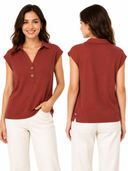 Sleeveless Collared Top With Button Placket