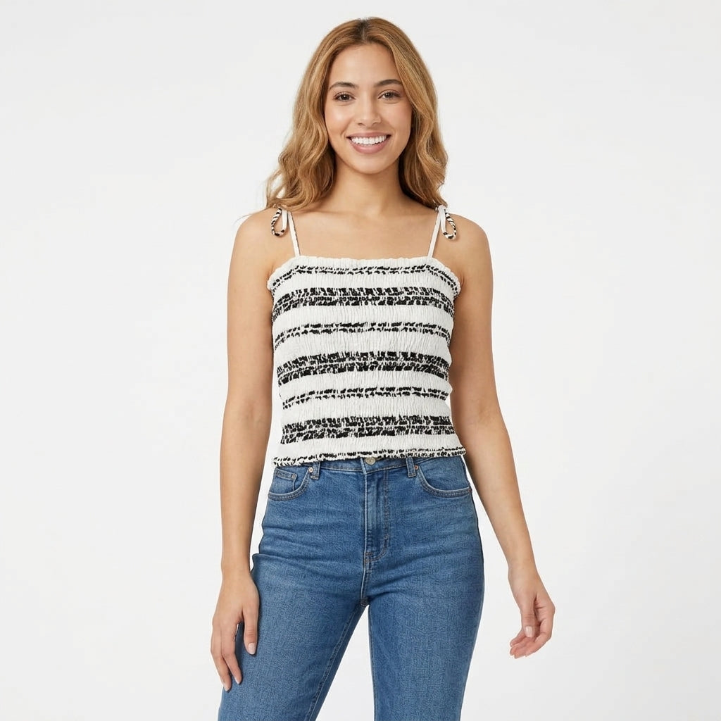 Women Smocked Tie Strap Top