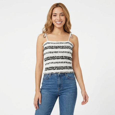 Women Smocked Tie Strap Top