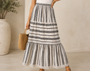 Women Patterned Tiered Midi Skirt