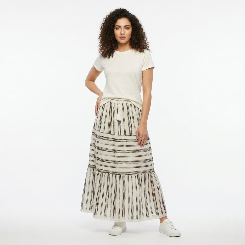 Women Patterned Tiered Midi Skirt