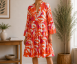 Women Abstract Print Tiered Mini Dress
