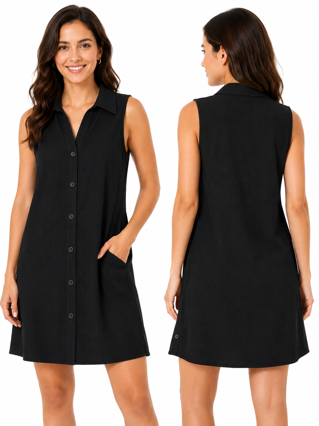 Girls Sleeveless Collared Button Front Top