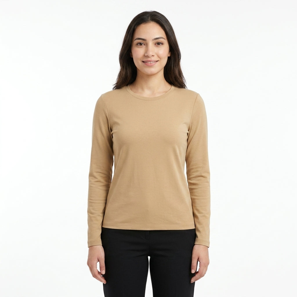 Long Sleeve Basic Top With Rou Neckline