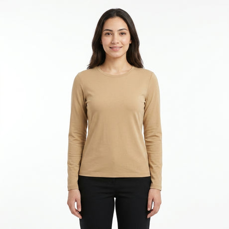 Long Sleeve Basic Top With Rou Neckline