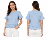 Girls Ruffle Hem Denim Top