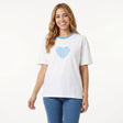 Casual Heart Print Contrast Trim Short Sleeve T Shirt
