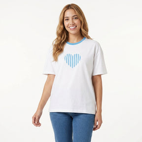 Casual Heart Print Contrast Trim Short Sleeve T Shirt
