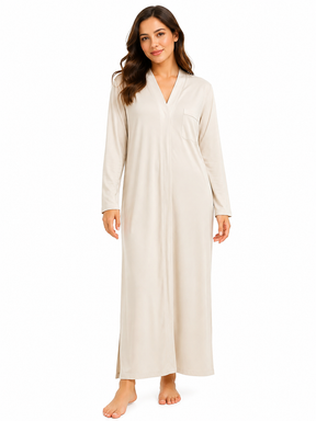 Women Long Sleeve V Neck Nightgown