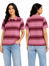 Casual And Striped Short Sleeve Polo Top