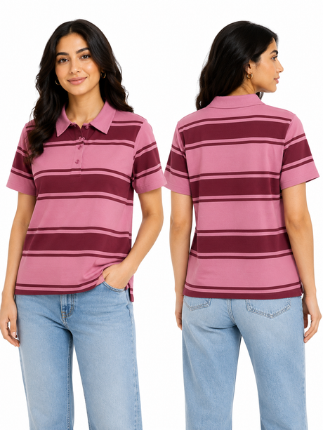 Casual And Striped Short Sleeve Polo Top