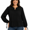 Casual Textured Long Sleeve Blouse With Lace Trim